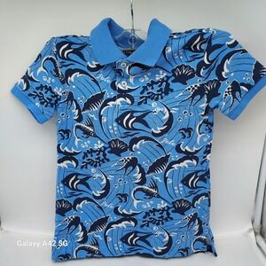 Polo Ralph Lauren Boys Blue Fish Aquatic Print Mesh Polo Shirt Size 7